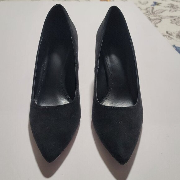 Black Pumps 5 Sueded Pointed Toe Mid Kitten Heels - Picture 8 of 10